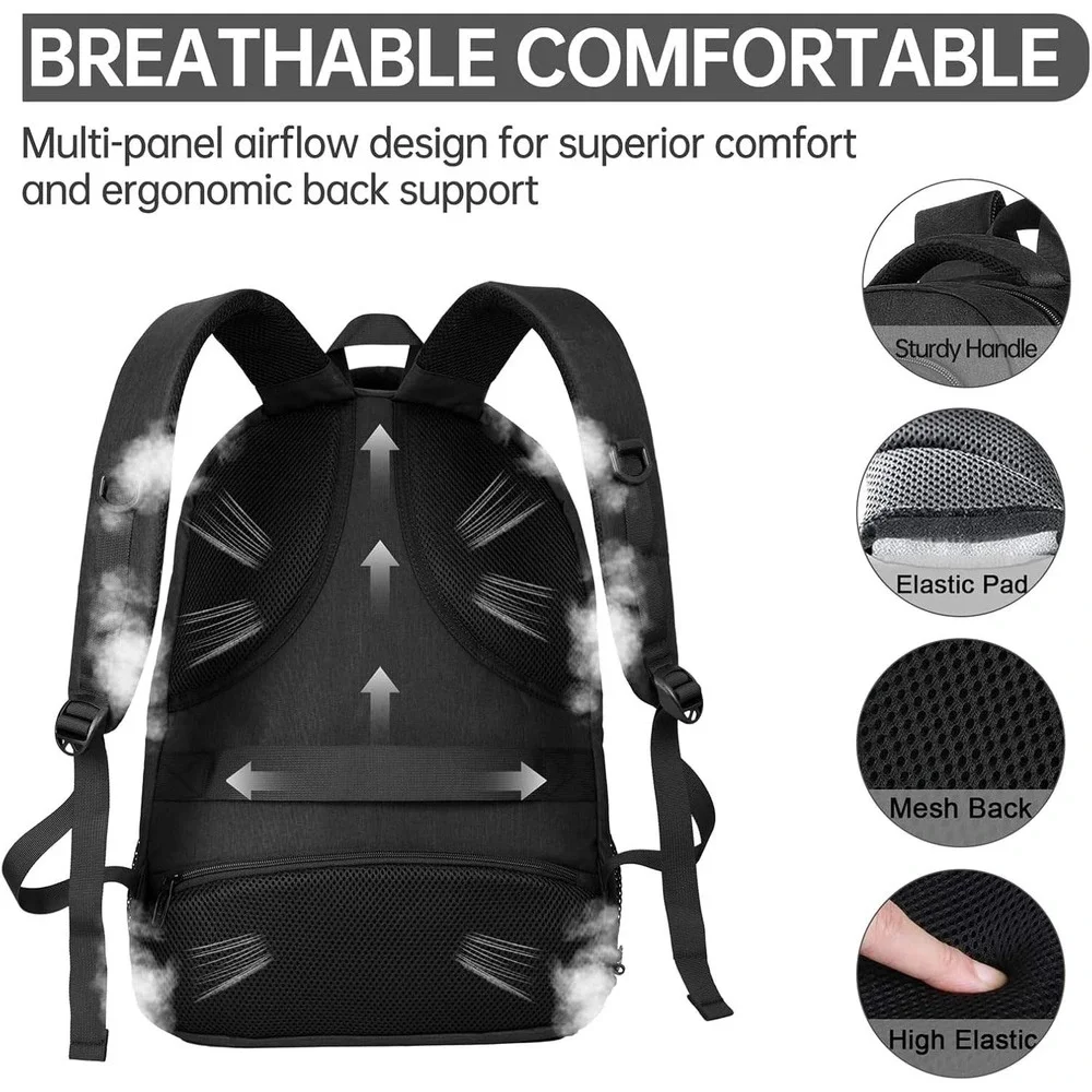 FD Explore The World Laptop Backpack Black Travel USB Charging Port 18 Inch Bag